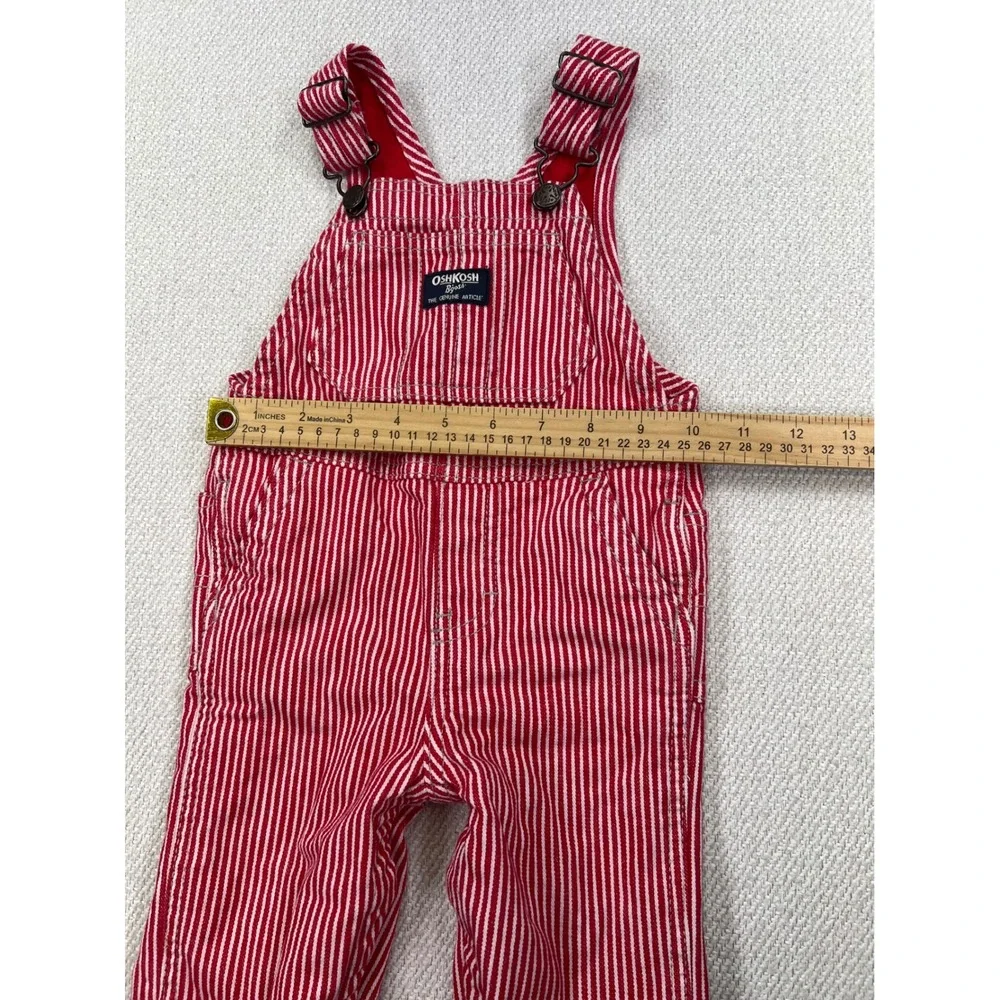 OshKosh B'gosh Overalls Kids 12m Red White Hickory Stripe Jersey Lined Dungarees